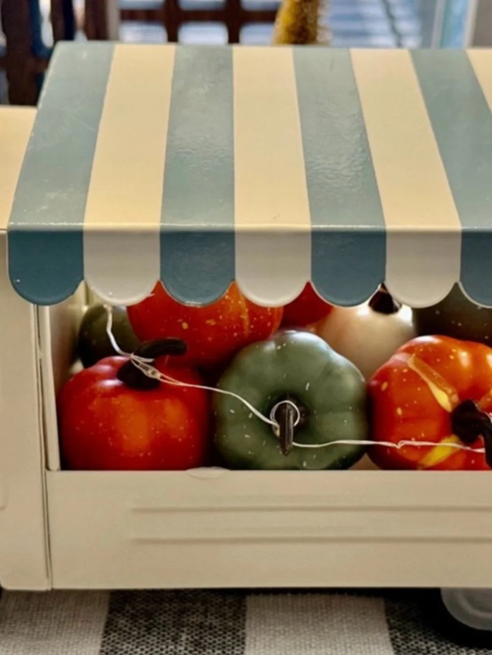 Blue & White Striped Mini Storage Crate with Decorative Produce